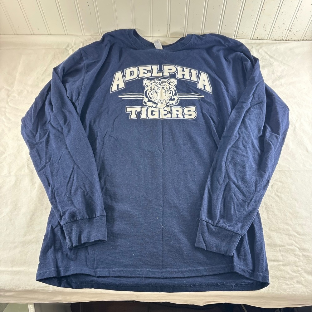 Jerzees Dri-Power Adelphia Tigers Long Sleeve Navy Blue Graphic T-Shirt Large